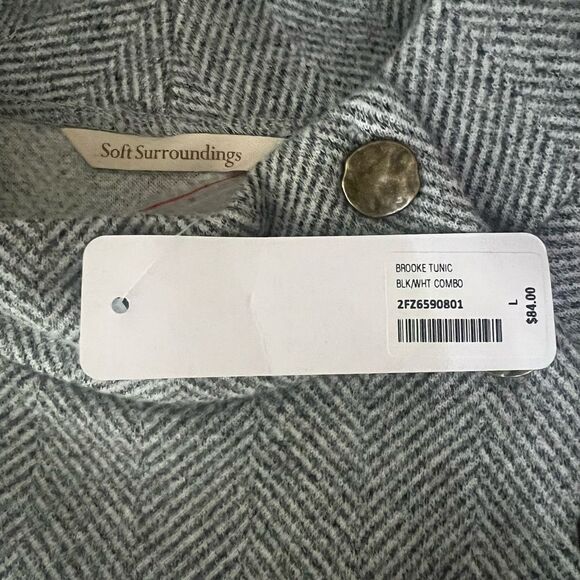 Soft Surroundings Brooke tunic sweater black white herringbone large office - Picture 4 of 11